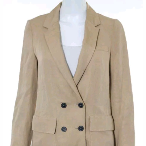Zara woman beige cotton v-neck blazer jacket xs - Picture 2 of 7